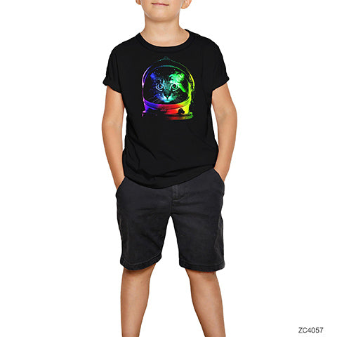 Kedi Galaksi Siyah Çocuk Tişört