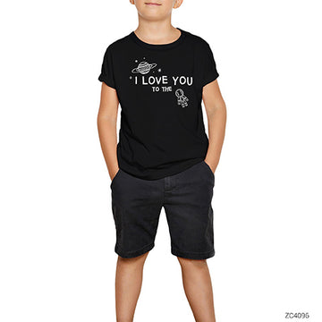 I Love You Astranot Siyah Çocuk Tişört