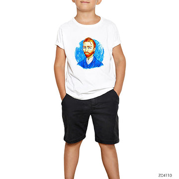 Van Gogh Portre Kulaklık Beyaz Çocuk Tişört
