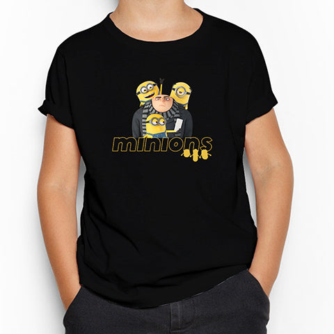 Minions And Gru Selfie Siyah Çocuk Tişört