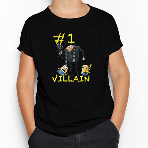 Minions And Gru Villain Siyah Çocuk Tişört