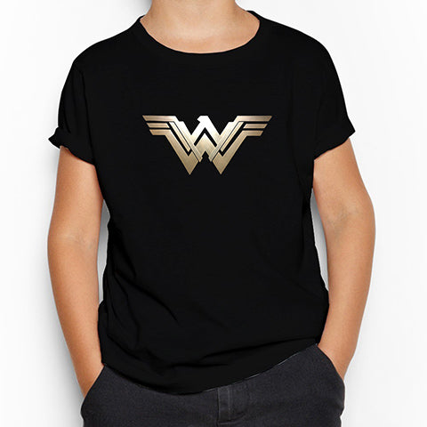 Wonder Woman Metal Logo Siyah Çocuk Tişört