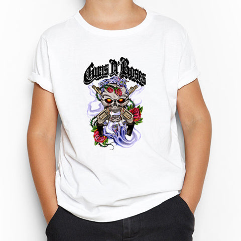 Guns N Roses Skull and Gun Beyaz Çocuk Tişört