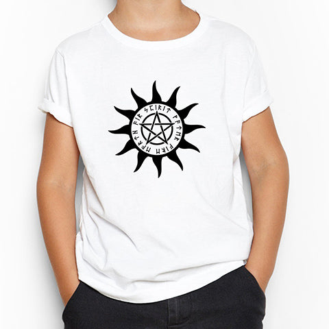 Pentagram Sun Star Beyaz Çocuk Tişört