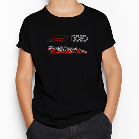 F1 Audi Logo Car Siyah Çocuk Tişört