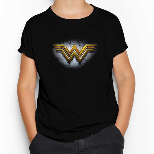 Wonder Woman Gold Logo Siyah Çocuk Tişört