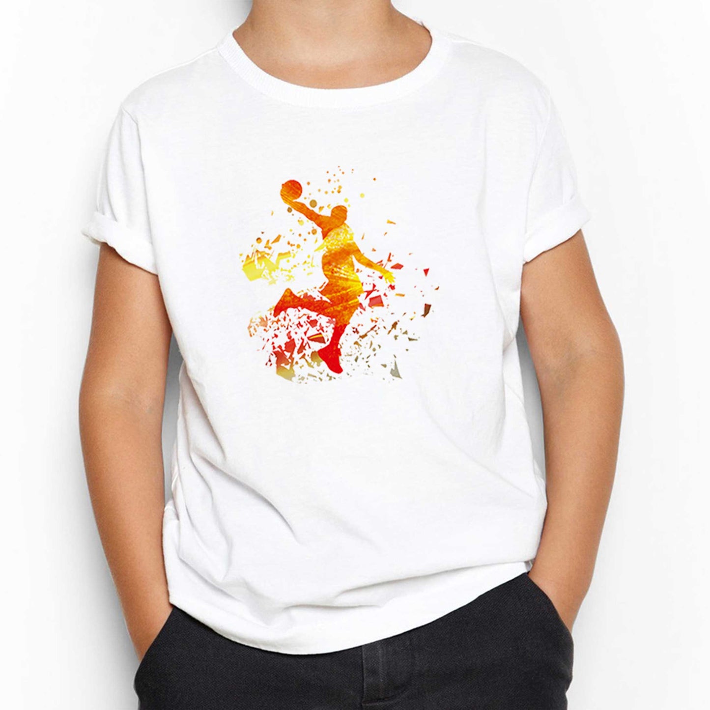 Basketball Fire Silhouette Beyaz Çocuk Tişört