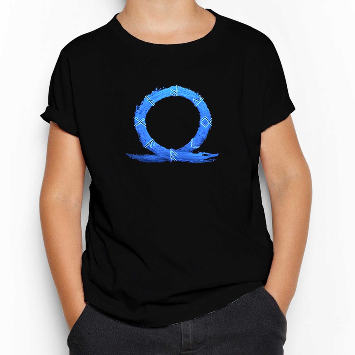 God of War Ragnarok Blue Logo Siyah Çocuk Tişört