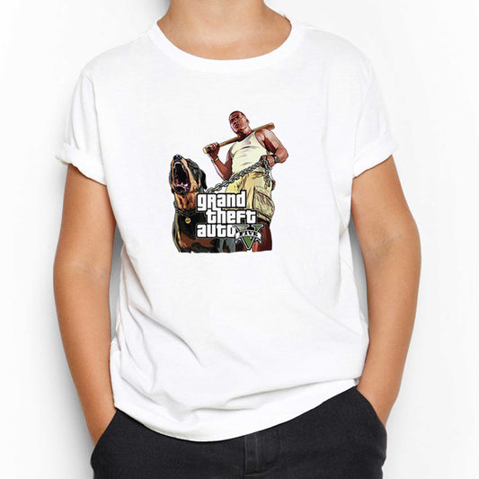 Grand Theft Auto Five Dog And Man Beyaz Çocuk Tişört