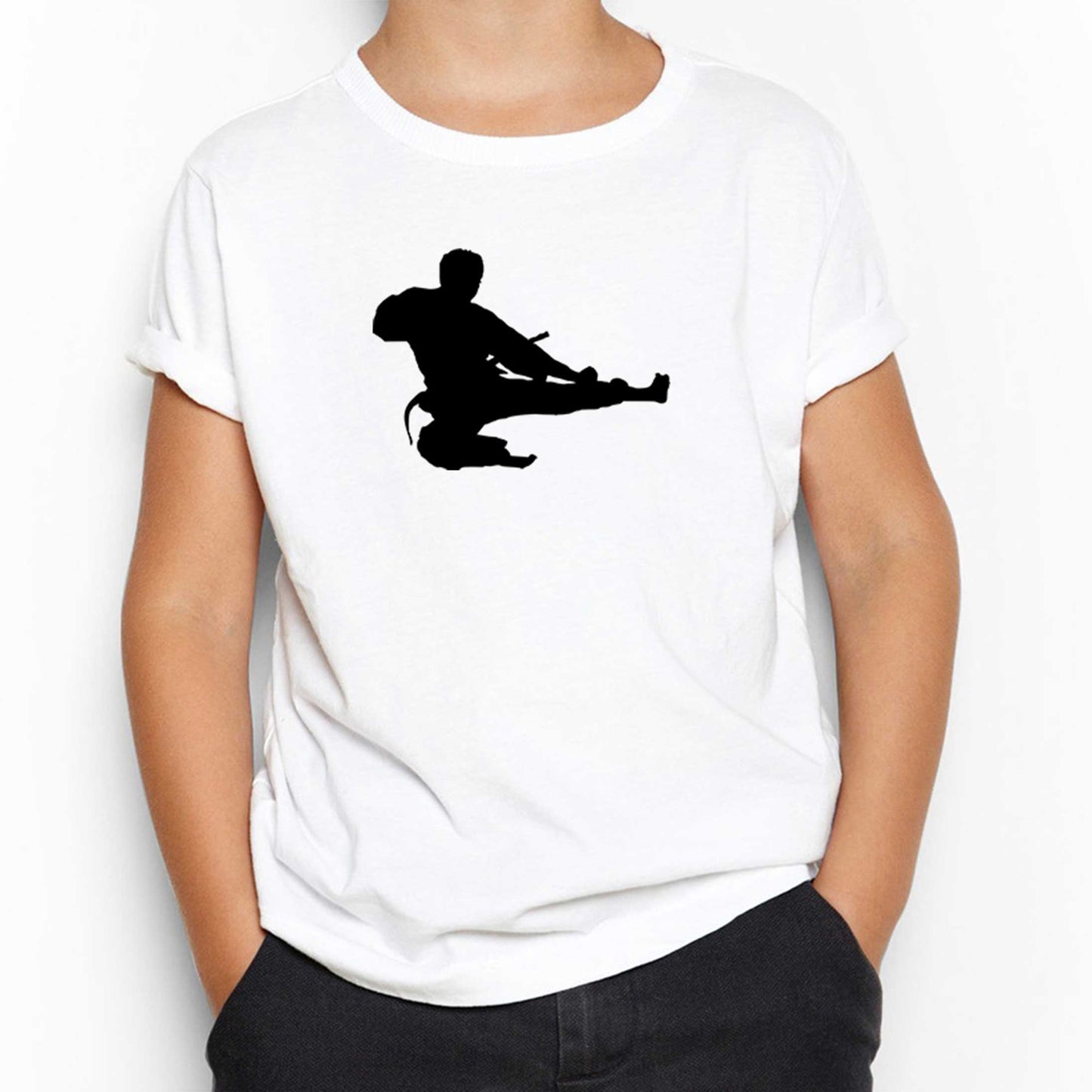 Taekwondo Karate Silhouette Beyaz Çocuk Tişört