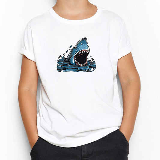 Shark Cartoon Beyaz Çocuk Tişört