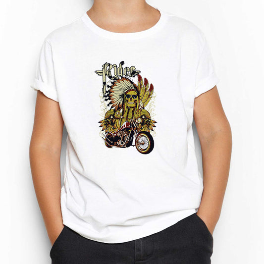 Motorcycle Skull Rider Beyaz Çocuk Tişört