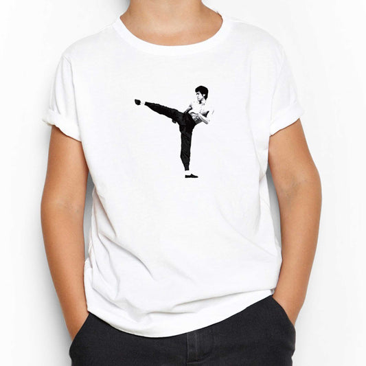 Bruce Lee Kick Deffense Beyaz Çocuk Tişört