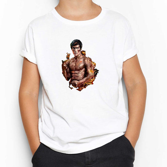 Bruce Lee Kick Dragon Beyaz Çocuk Tişört