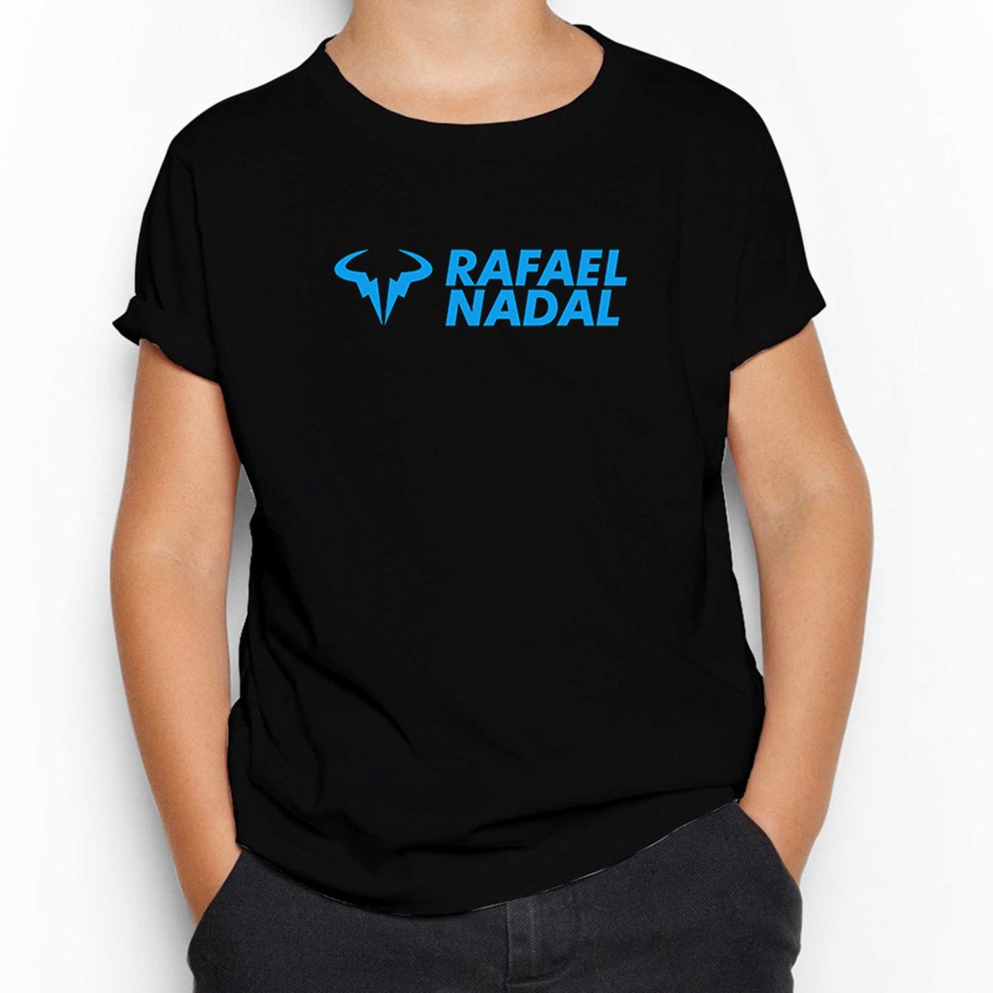 Rafael Nadal Blue Logo Text Siyah Çocuk Tişört