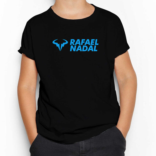 Rafael Nadal Blue Logo Text Siyah Çocuk Tişört