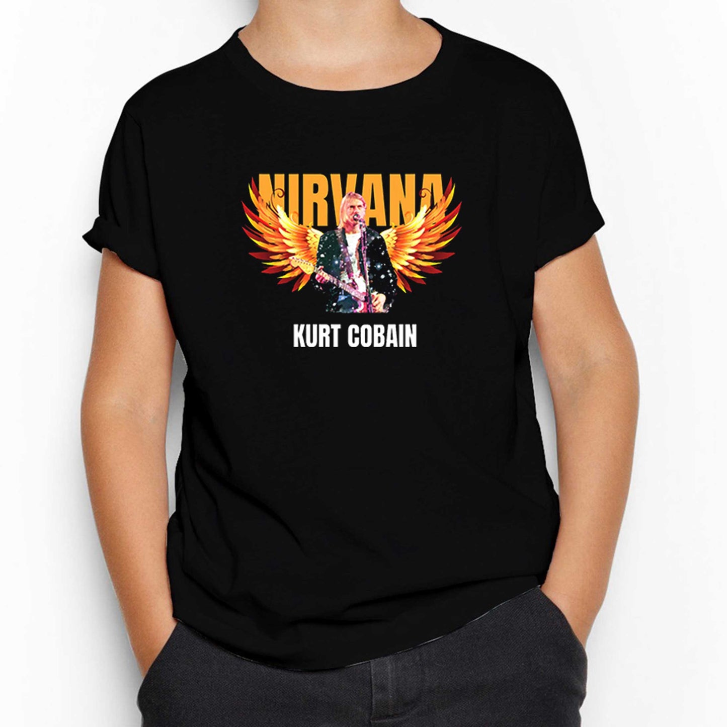 Nirvana Kurt Cobain Guitar Angel Siyah Çocuk Tişört