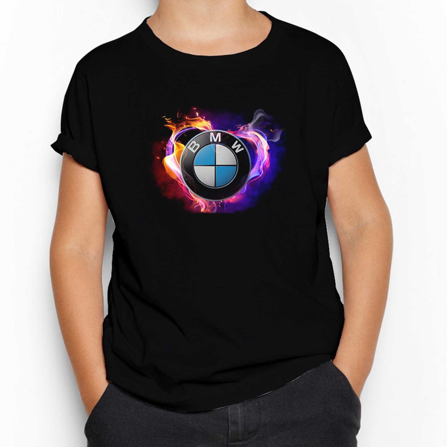 BMW Heart Colorful Logo Siyah Çocuk Tişört