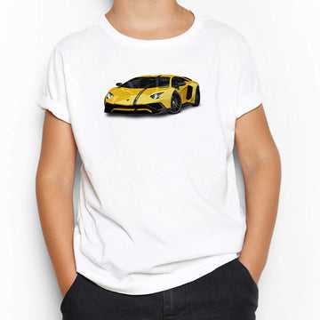 Lamborghini Aventador Yellow Beyaz Çocuk Tişört