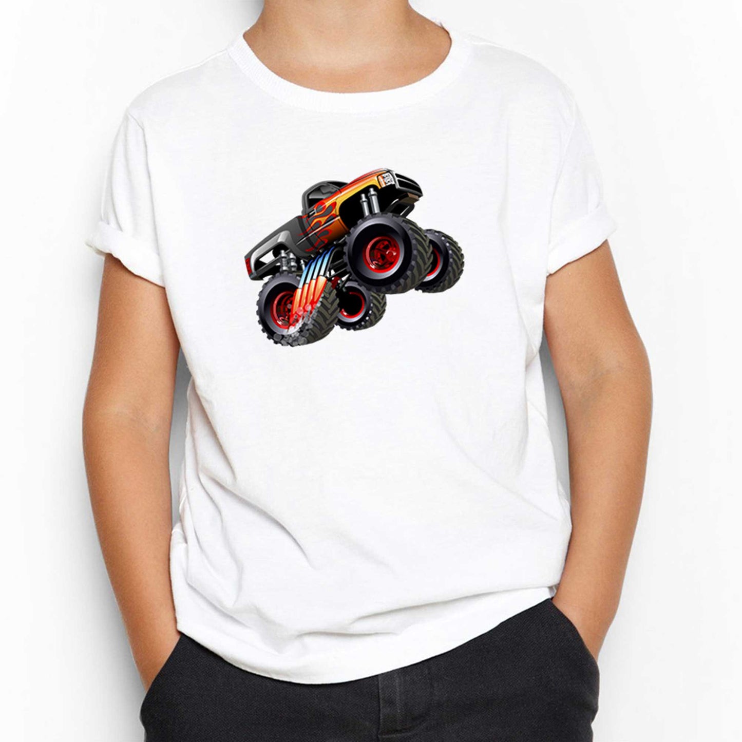 Cartoon Monster Truck Beyaz Çocuk Tişört