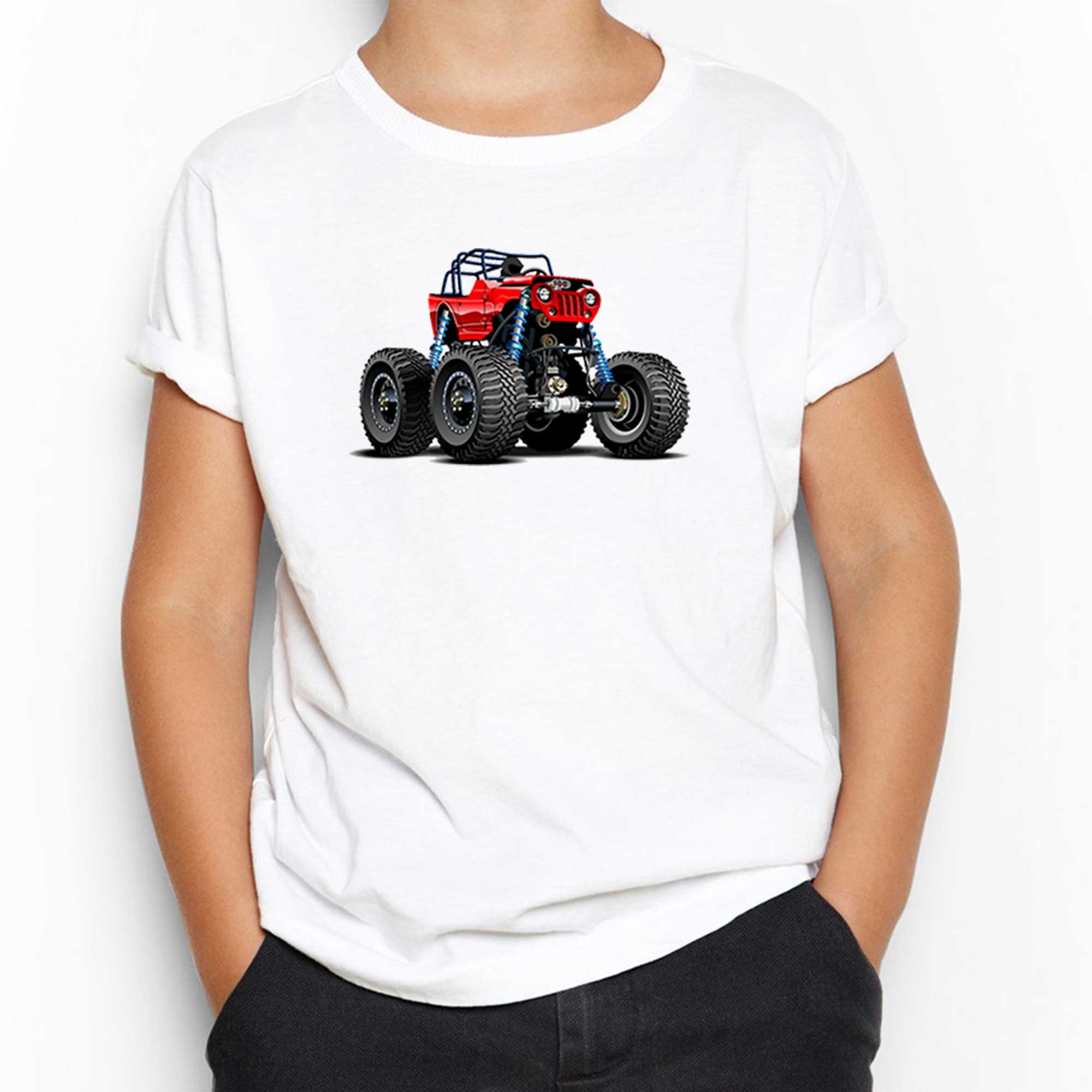 Jeep Canavar kamyon Beyaz Çocuk Tişört