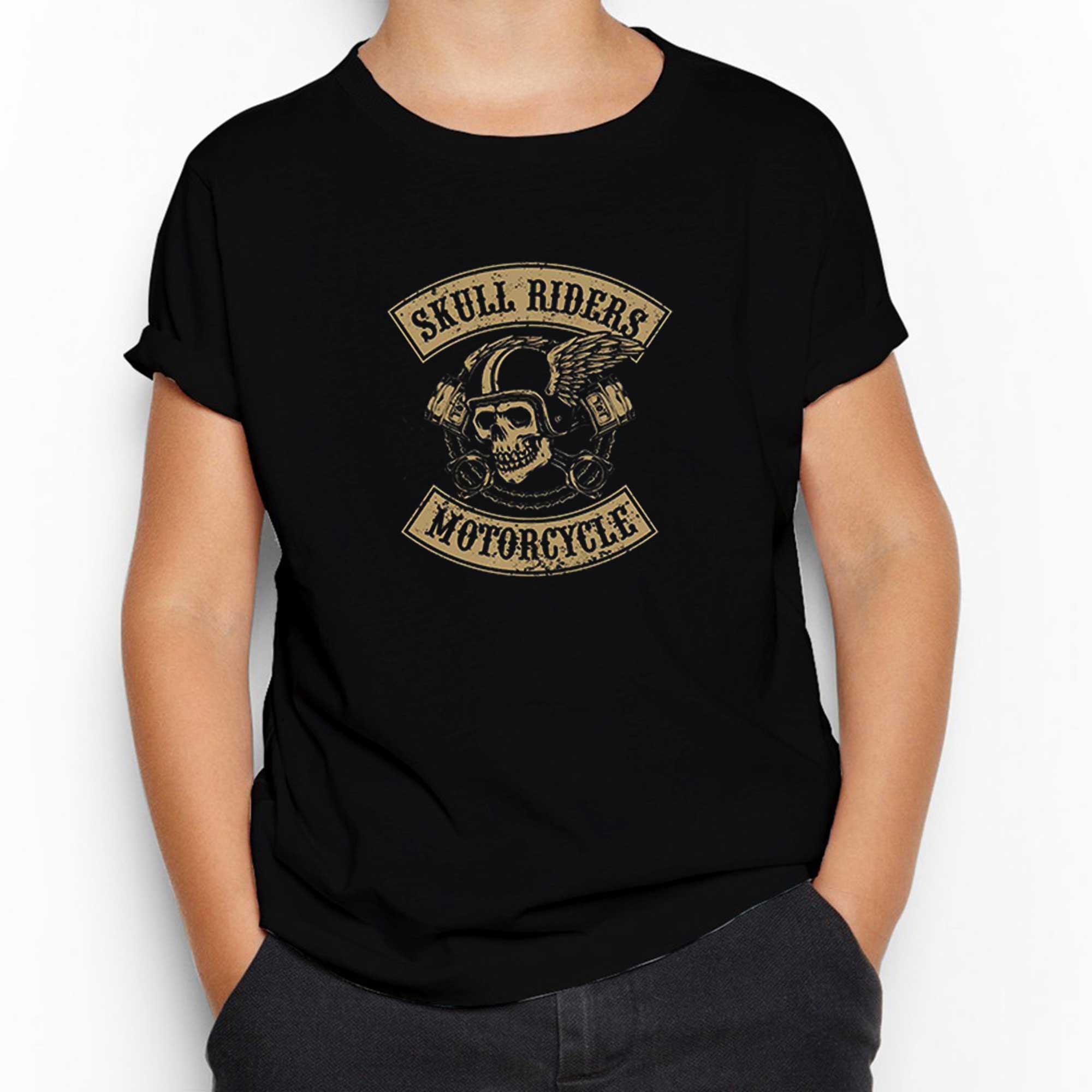 Moto Skull Riders Motorcycle Siyah Çocuk Tişört