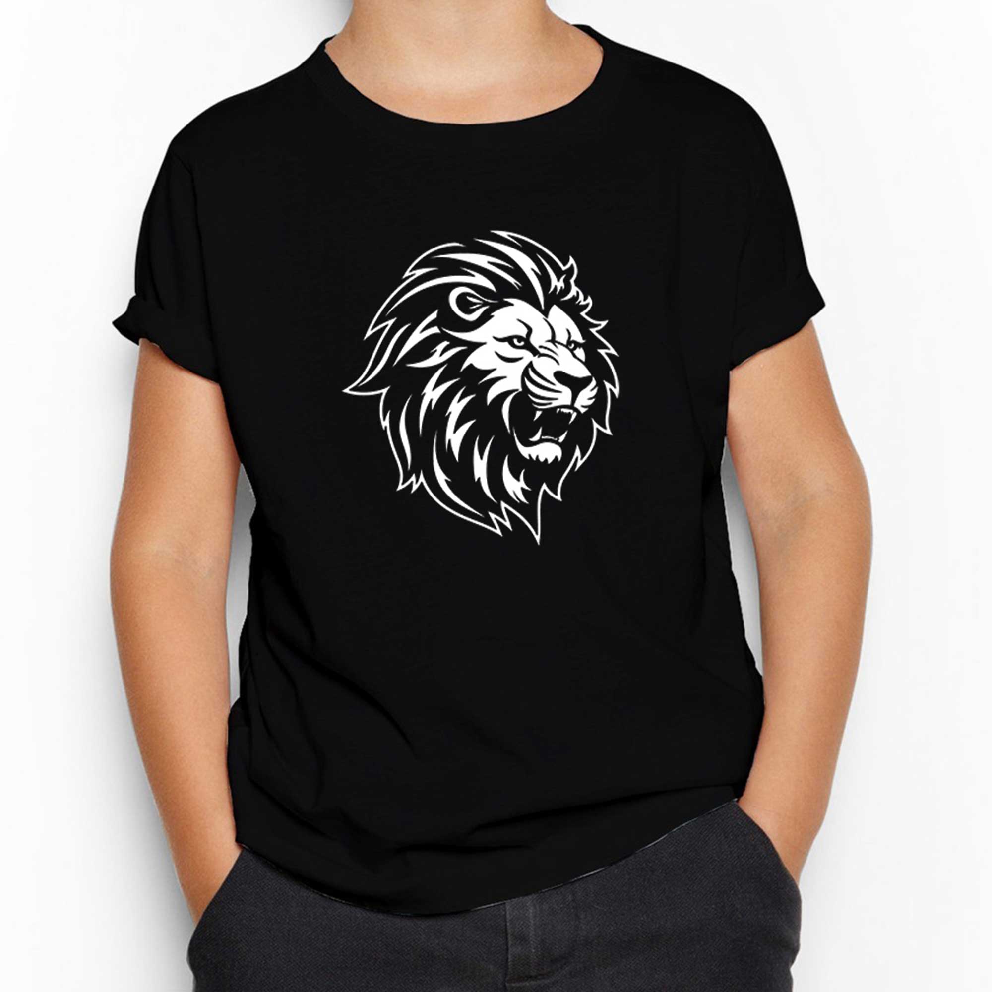 Black and White Lion Siyah Çocuk Tişört