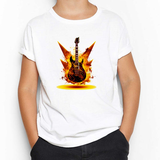 Classic Guitar Yellow Fire Beyaz Çocuk Tişört