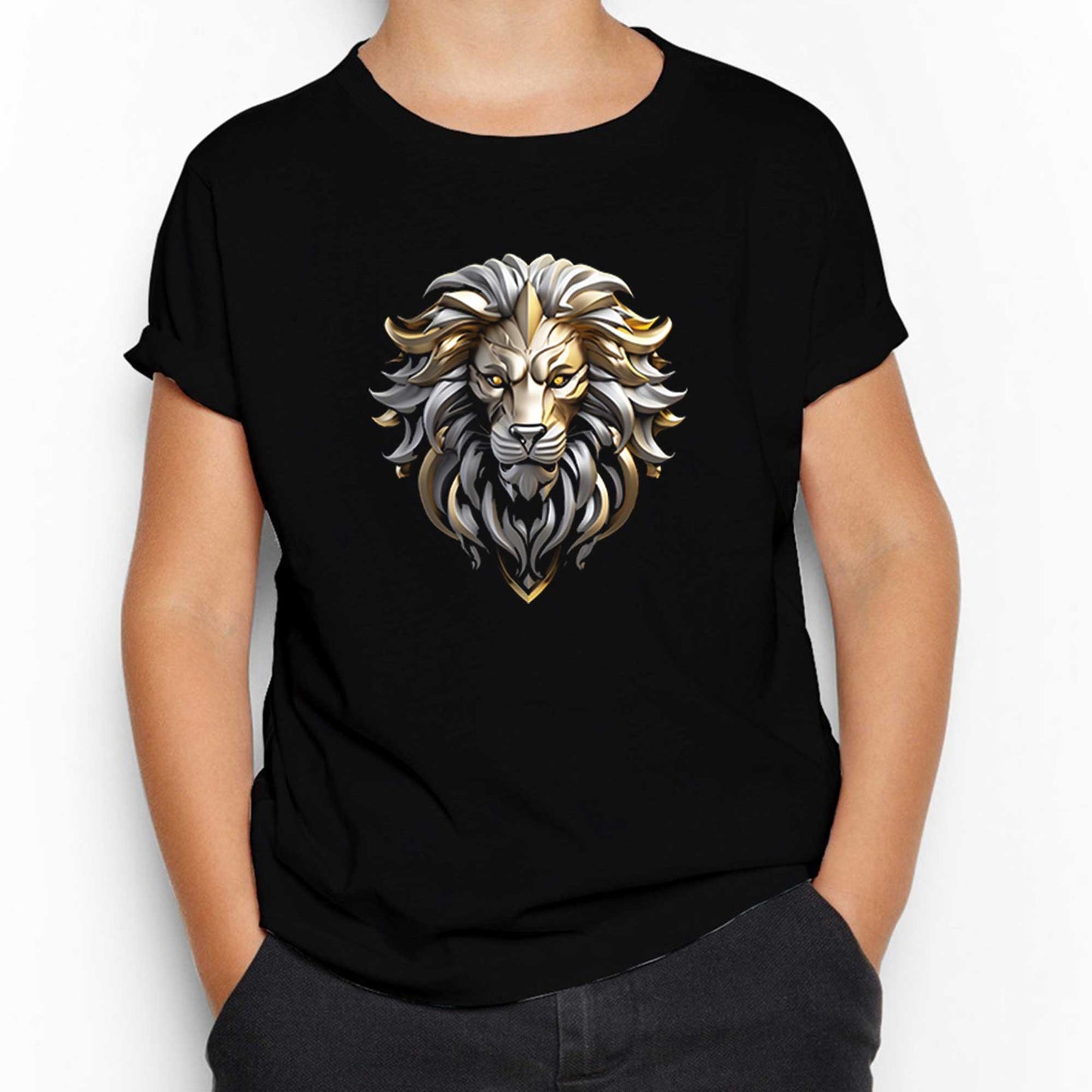 Silver and Gold Lion Siyah Çocuk Tişört