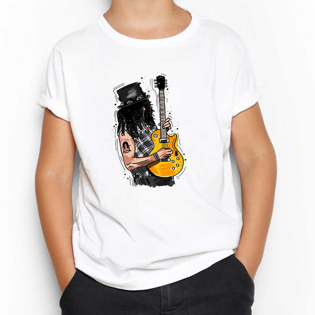 Slash Guitar Cartoon Beyaz Çocuk Tişört