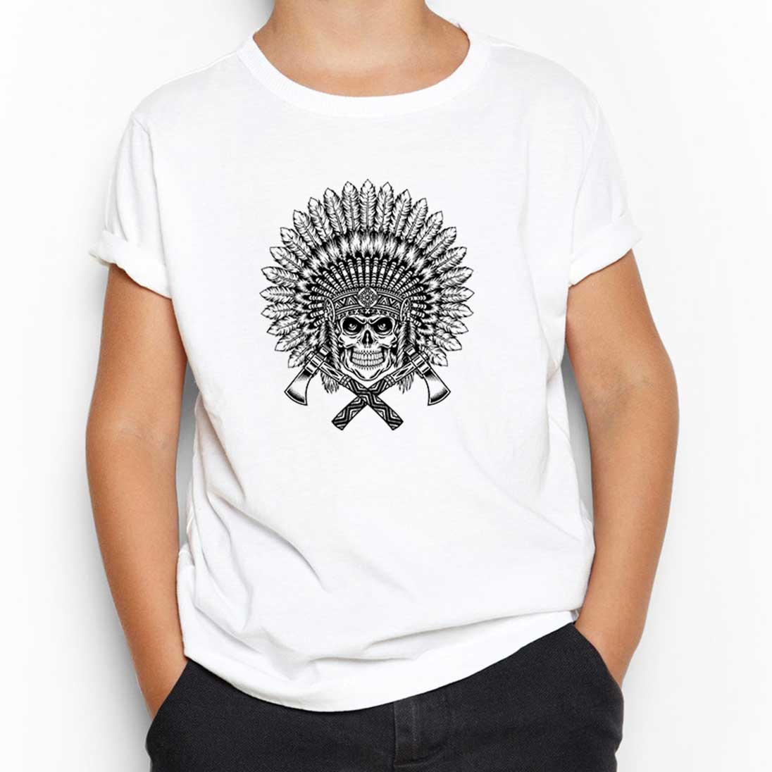 Kızılderili Skull Warrior Beyaz Çocuk Tişört