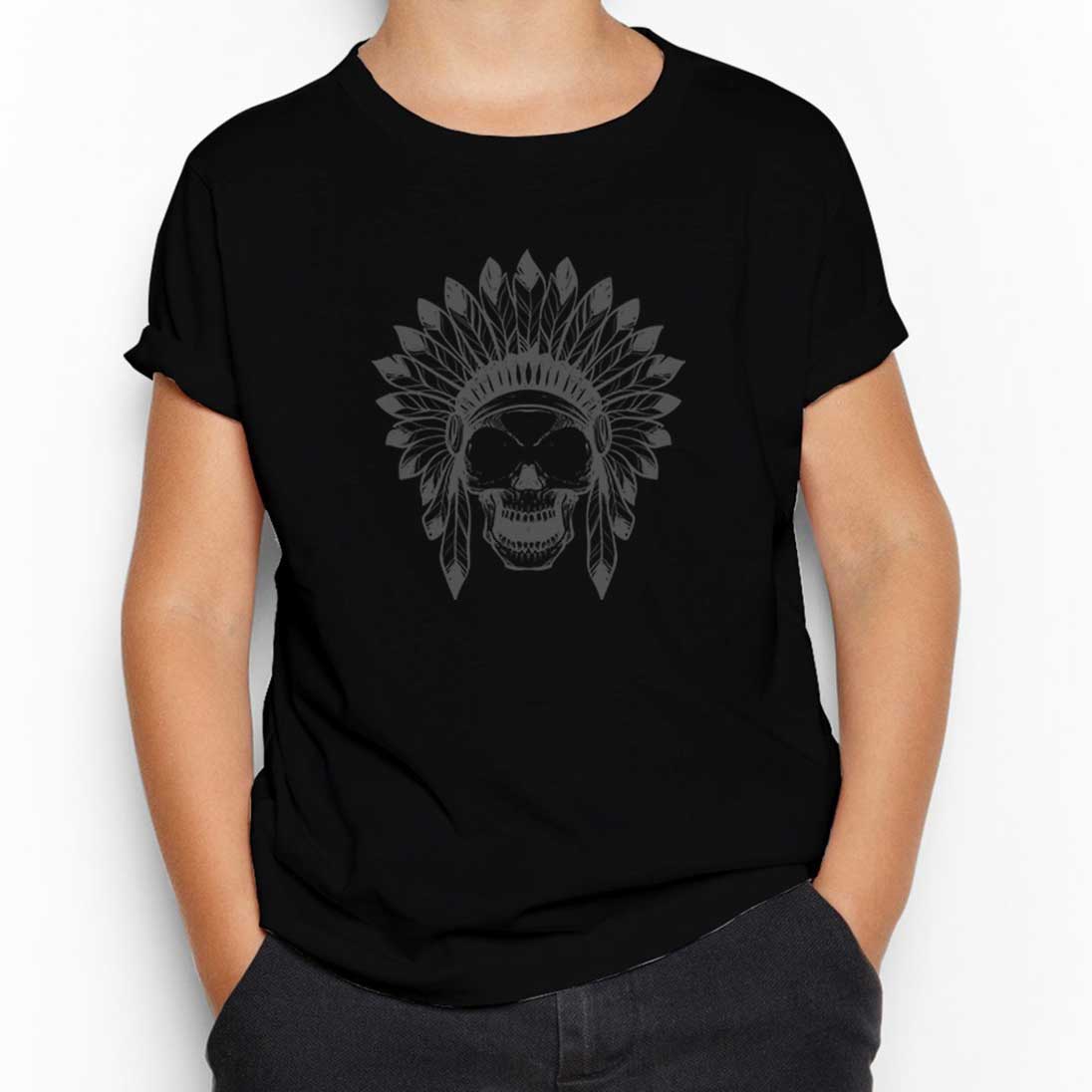 Kızılderili Skull Siyah Çocuk Tişört