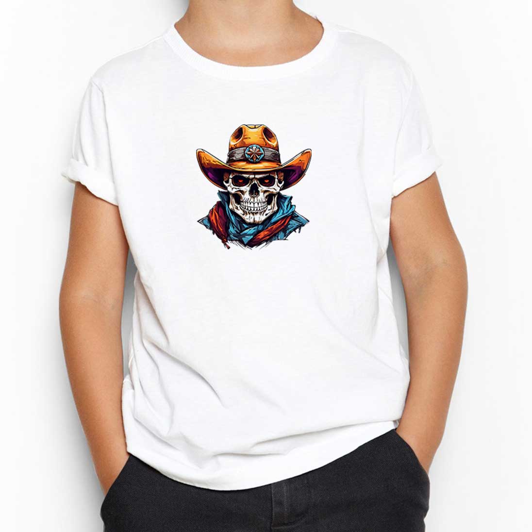 Kovboy Skull Sherif Beyaz Çocuk Tişört