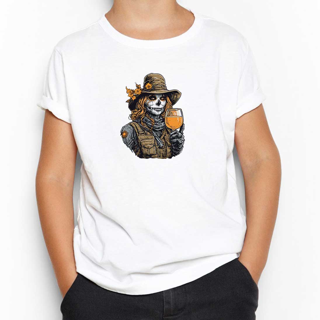 Kovboy Woman Skull Beyaz Çocuk Tişört