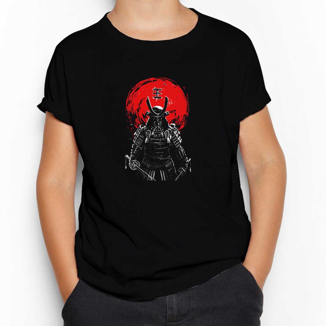 Samurai Red Warrior Siyah Çocuk Tişört