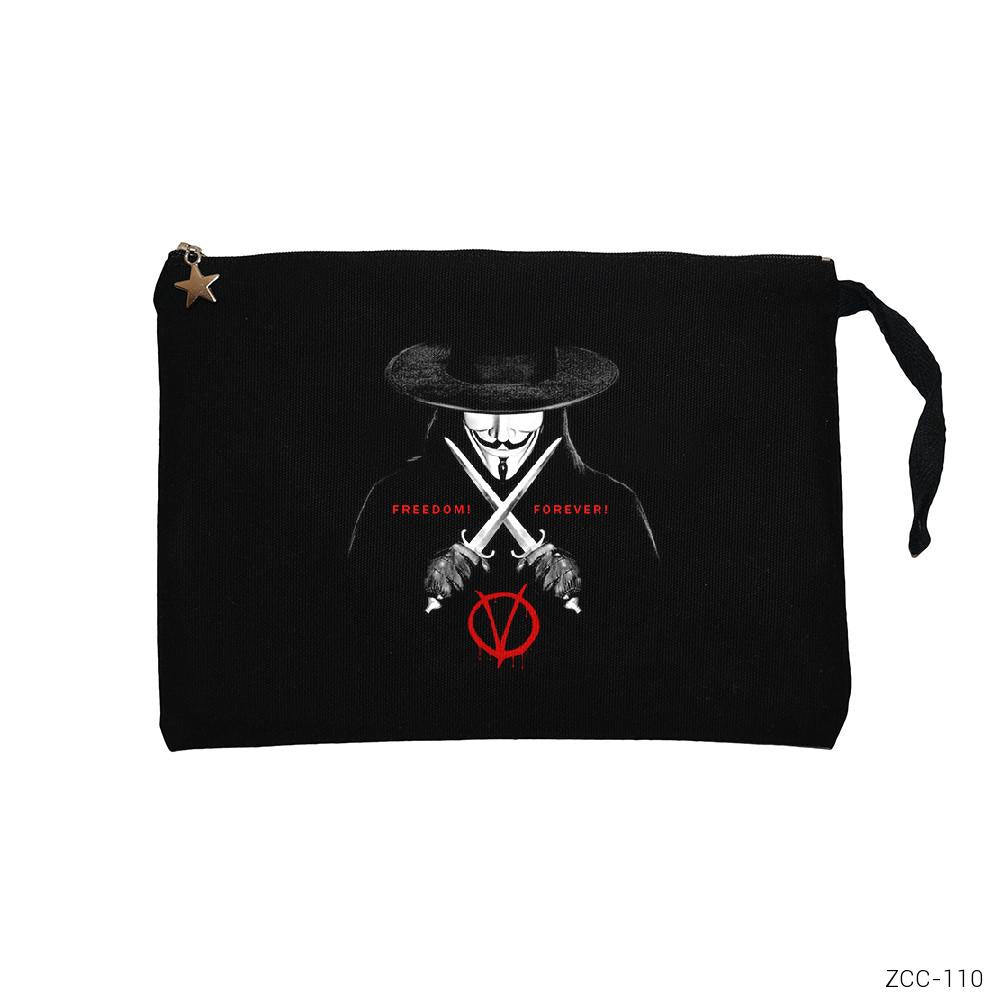 V for Vendetta Freedom Siyah Clutch Astarlı Cüzdan / El Çantası