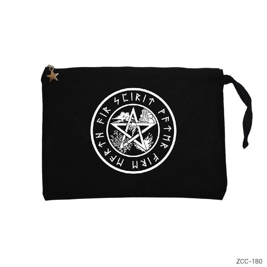 The Witches Pentagram Siyah Clutch Astarlı Cüzdan / El Çantası