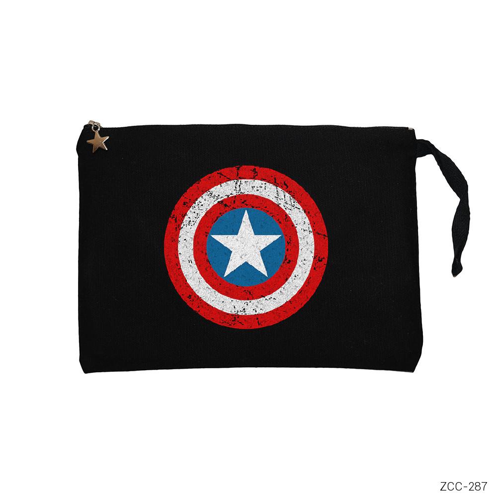 Captain America Kalkan Siyah Clutch Astarlı Cüzdan / El Çantası