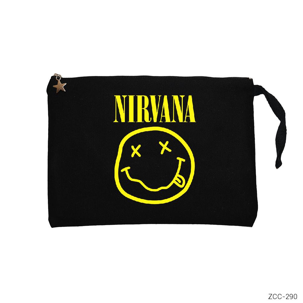 Nirvana Logo Siyah Clutch Astarlı Cüzdan / El Çantası