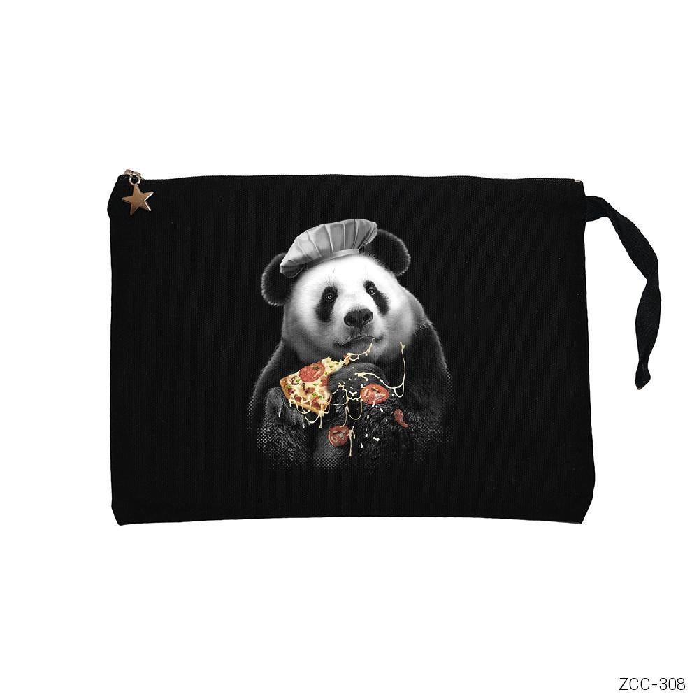 Panda Pizza Siyah Clutch Astarlı Cüzdan / El Çantası