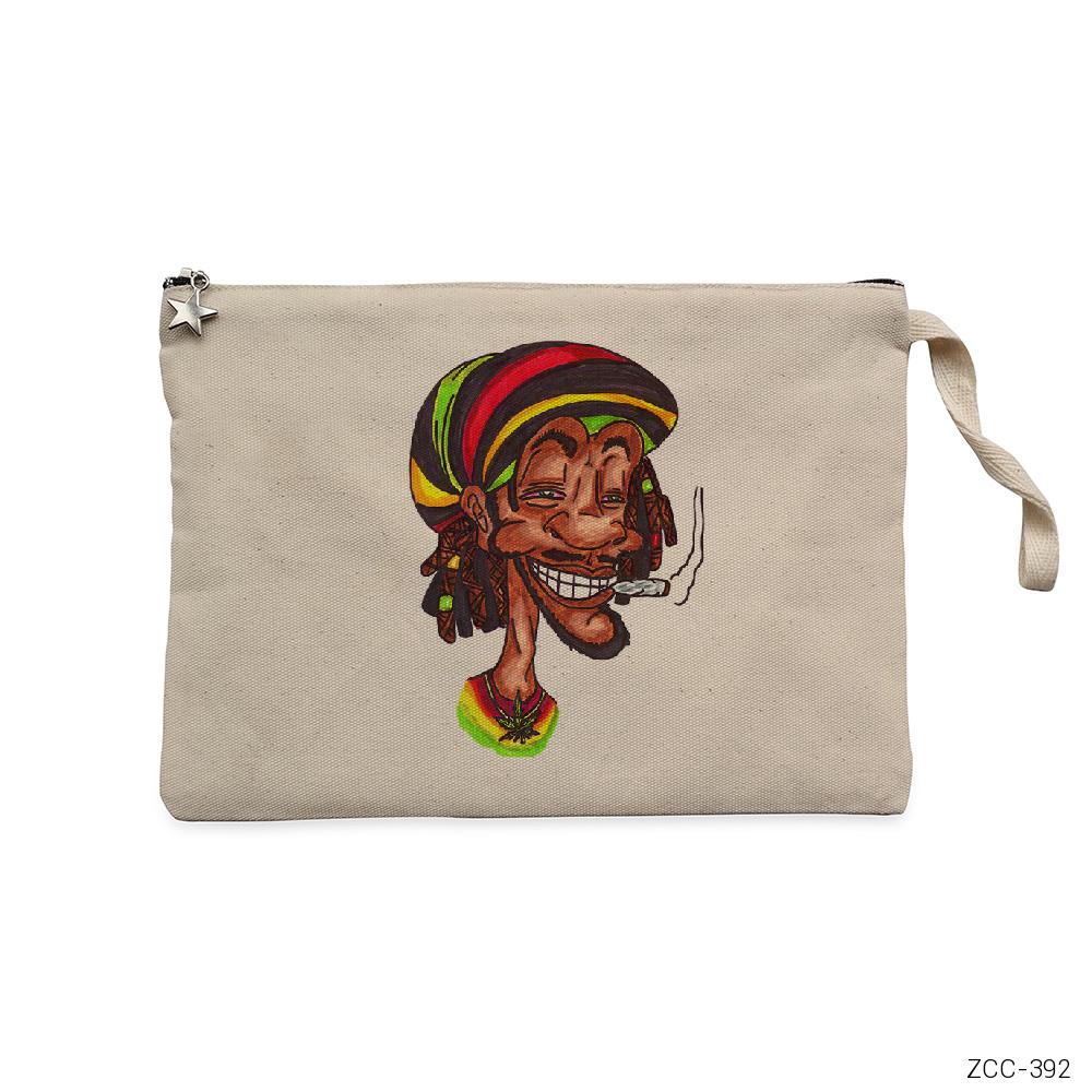 Bob Marley Smoke Cartoon Krem Clutch Astarlı Cüzdan / El Çantası