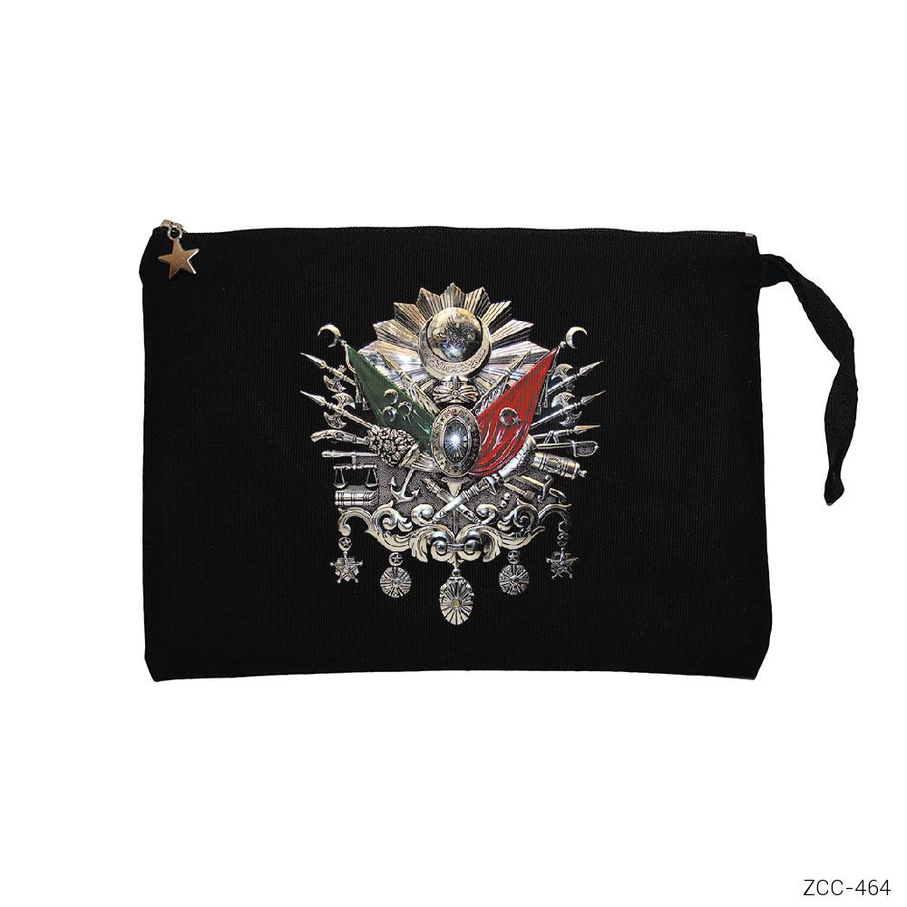Osmanlı Arma Siyah Clutch Astarlı Cüzdan / El Çantası