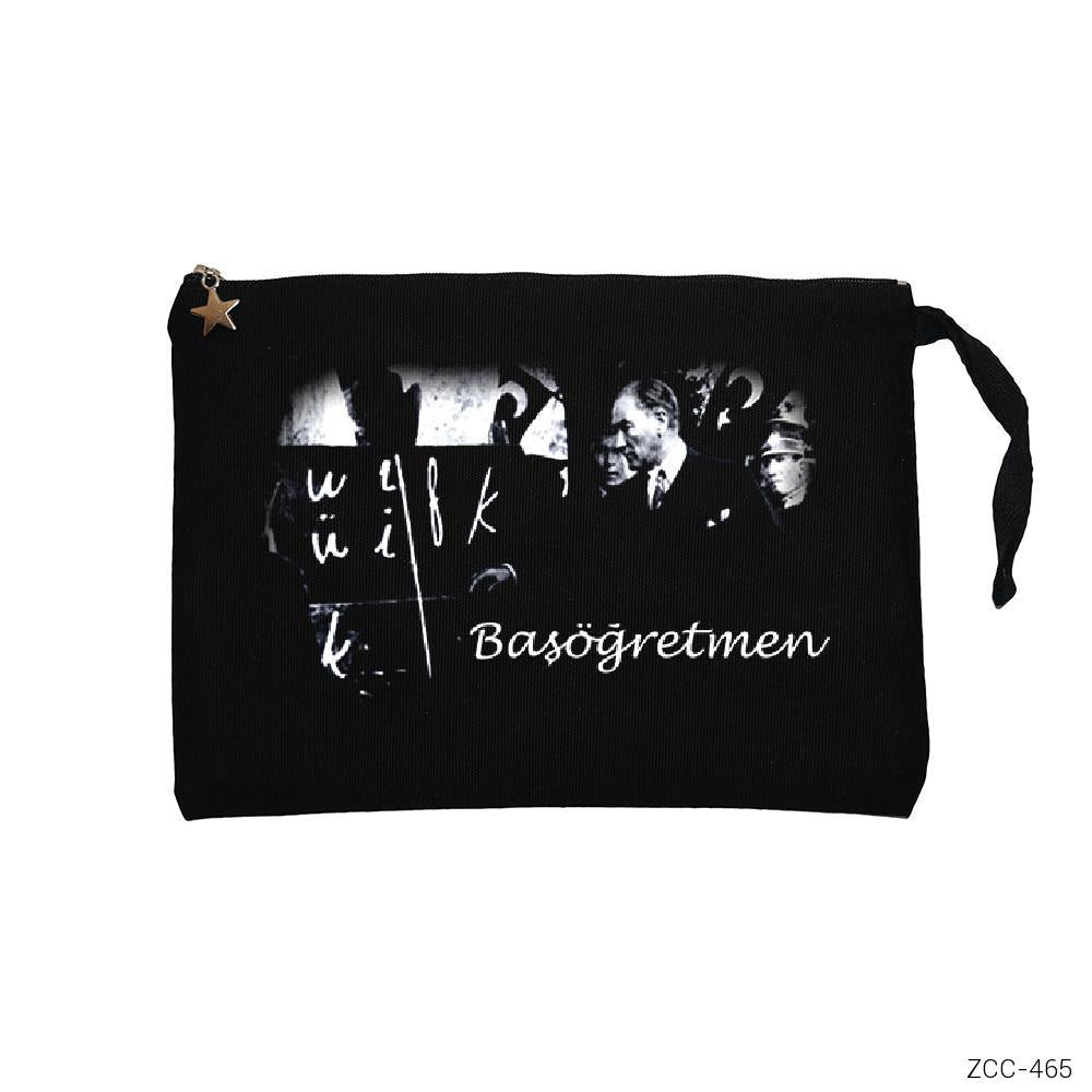 Atatürk Başöğretmen Siyah Clutch Astarlı Cüzdan / El Çantası