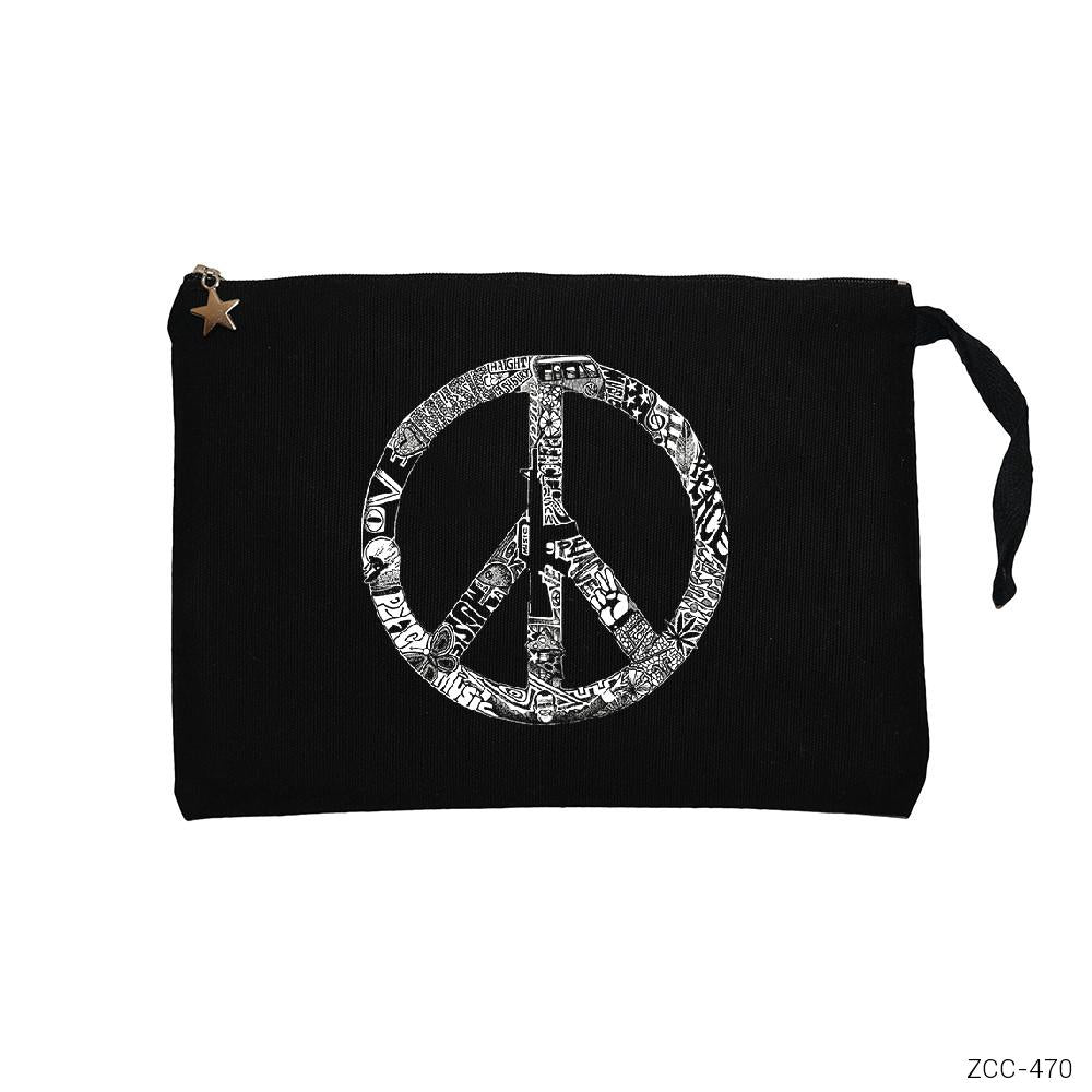 Music Love Peace Siyah Clutch Astarlı Cüzdan / El Çantası