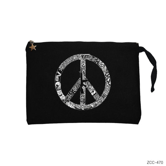 Music Love Peace Siyah Clutch Astarlı Cüzdan / El Çantası