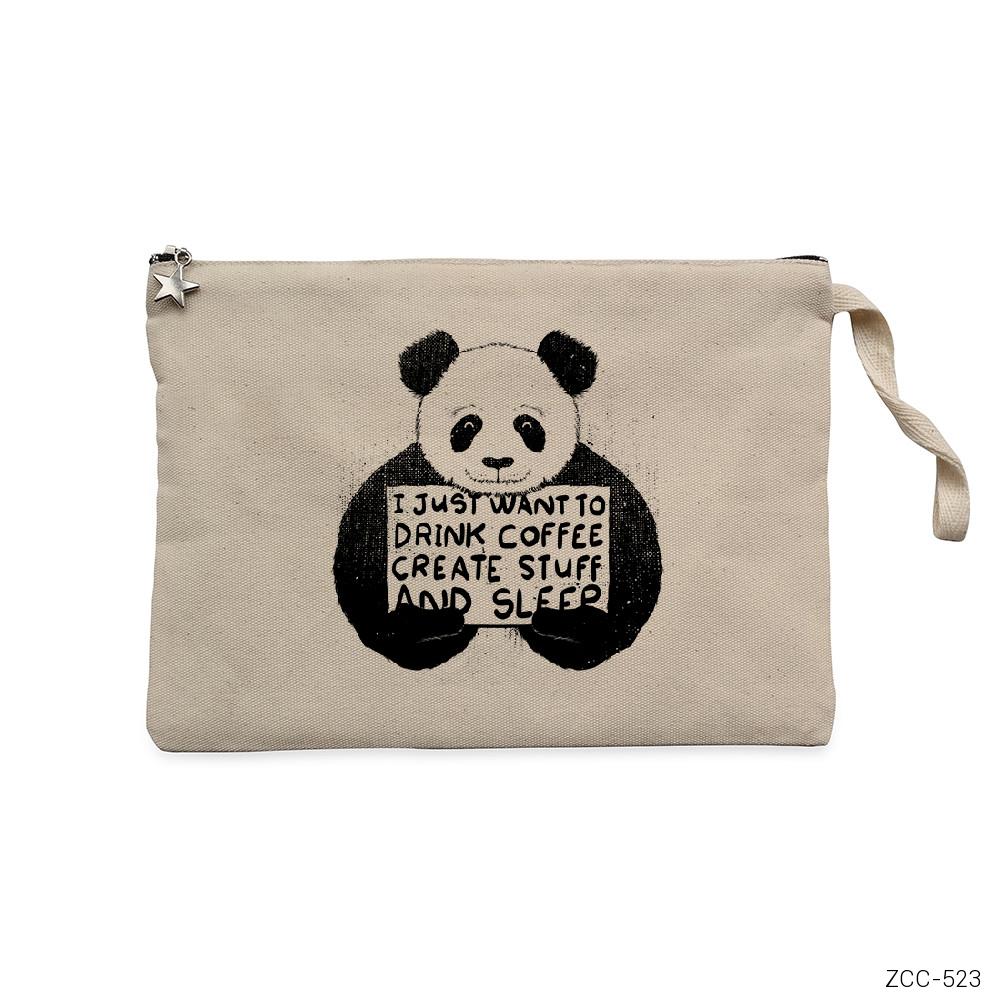 Cute Panda Krem Clutch Astarlı Cüzdan / El Çantası