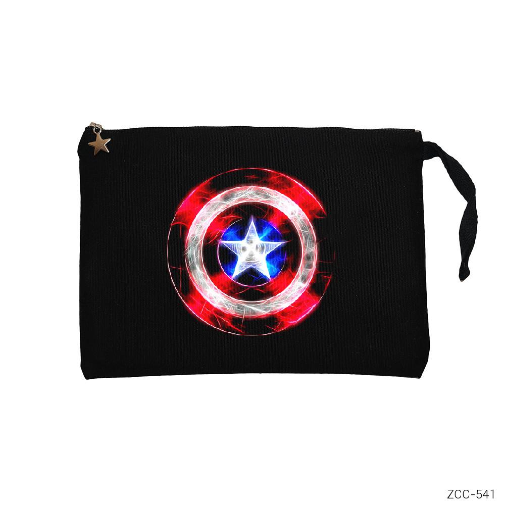 Captain America Sheild Neon Siyah Clutch Astarlı Cüzdan / El Çantası