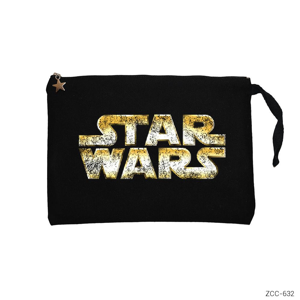 Star Wars Logo Detrited Siyah Clutch Astarlı Cüzdan / El Çantası