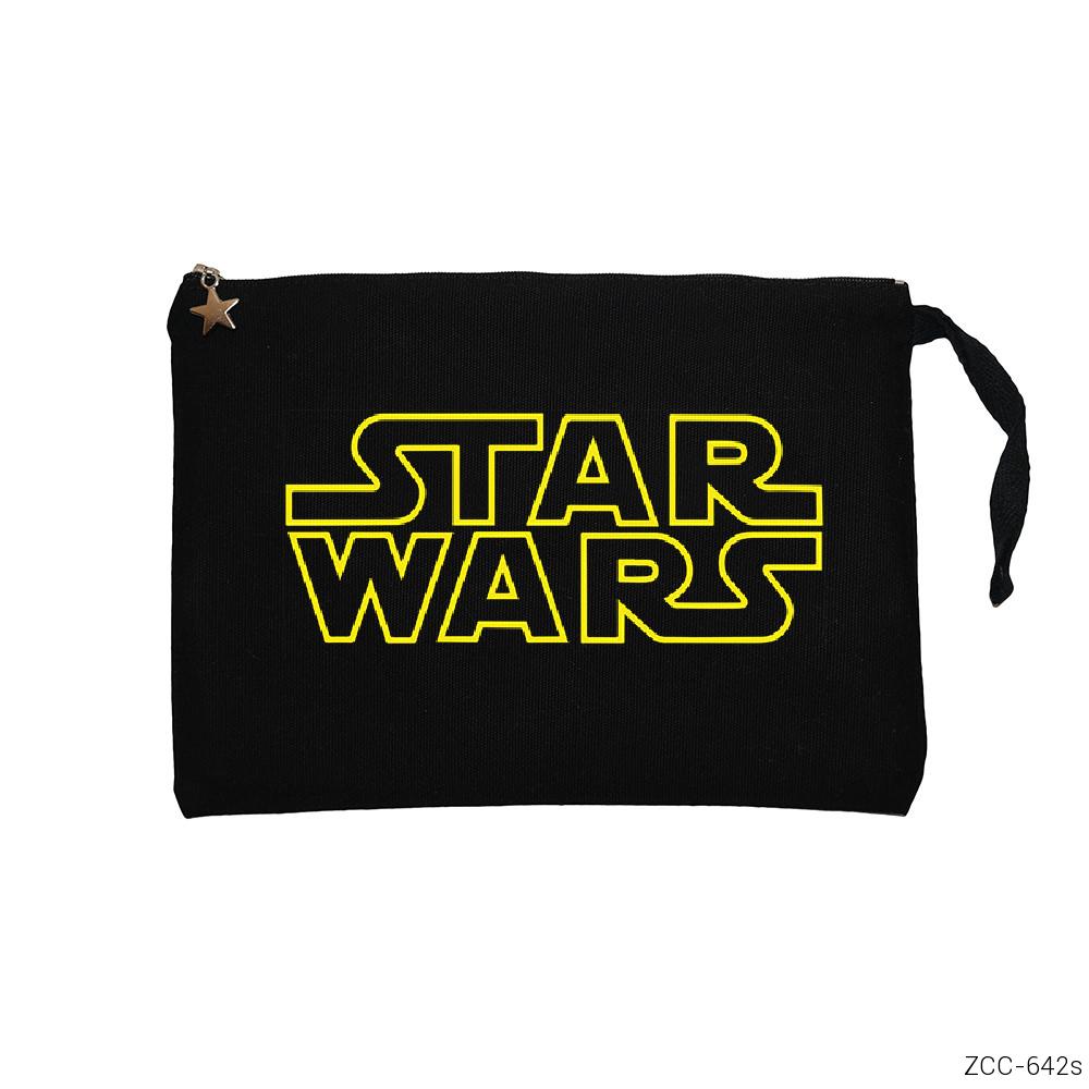 Star Wars Logo Line Siyah Clutch Astarlı Cüzdan / El Çantası