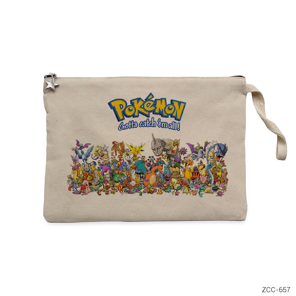 Pokemon Karakterleri Krem Clutch Astarlı Cüzdan / El Çantası